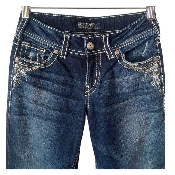 Silver Jeans Co Women's Suki Boot Cut Denim US 26 Embellished Dark Stonewash Y2K - Picture 3 of 11